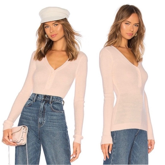 REVOLVE Sweaters - REVOLVE x LPA Rhodes Wool Henley Pale Pink Long Sleeve Sweater Pullover Top
